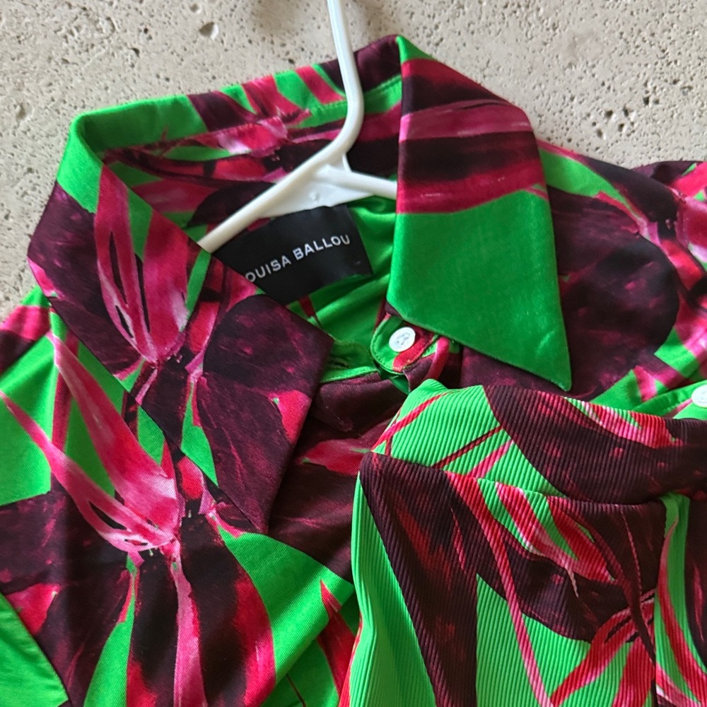 Louisa Ballou Vibrant Green and Red Floral Top and Bottom set